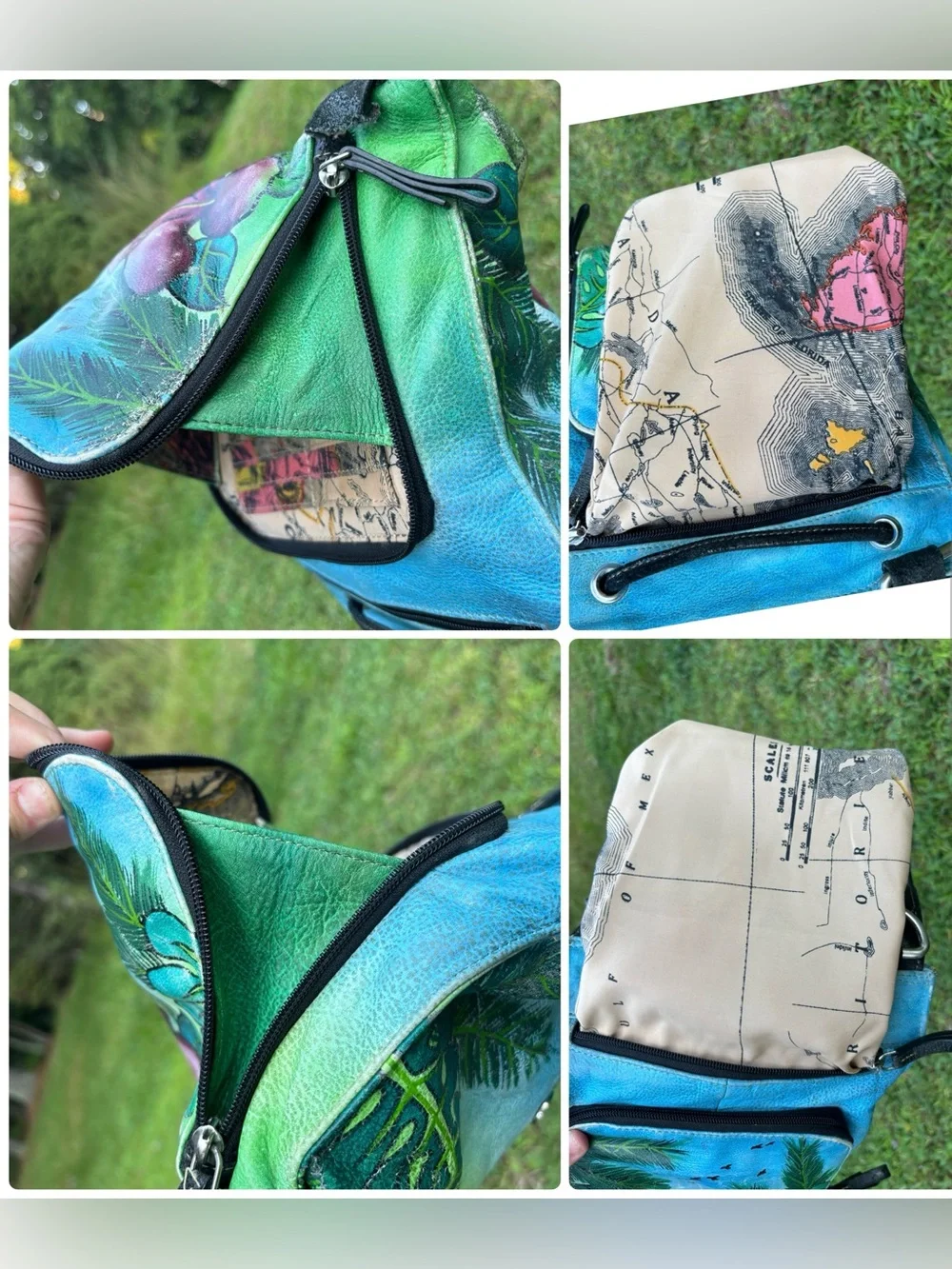 Vintage Original by Sharif 1827 Hand Painted Leather Parrot Tropical Satchel